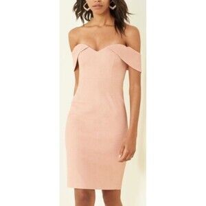 EUC Bardot Womens Dress Eva Blush Pink Off Shoulder Bodycon Midi Sz S 6